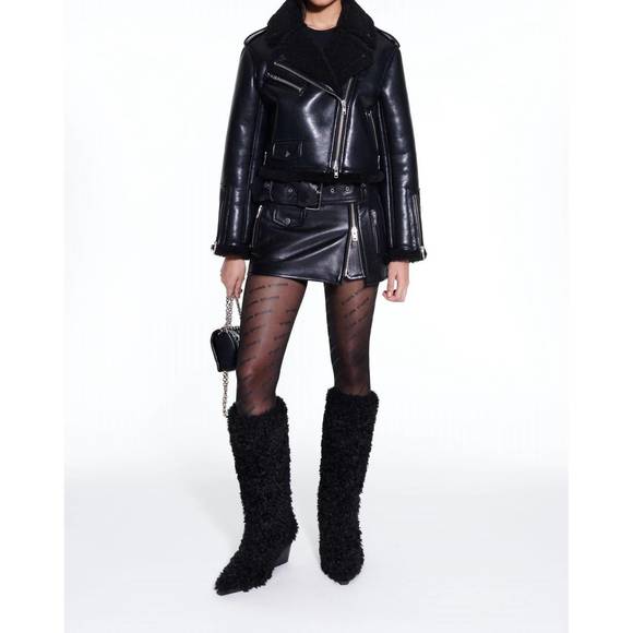 NEW STAND STUDIO lillia faux shearling biker jacket in black